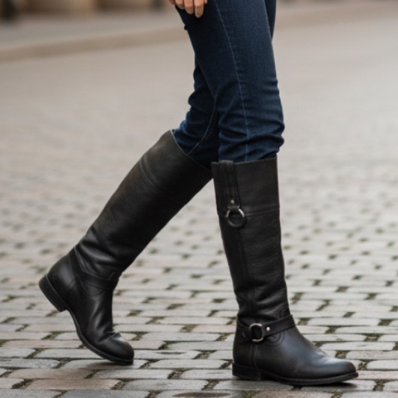 Frye Shoes - $389 Frye Jamie Ring Tall Distressed Stone Black Leather Knee High Zip Up Boot